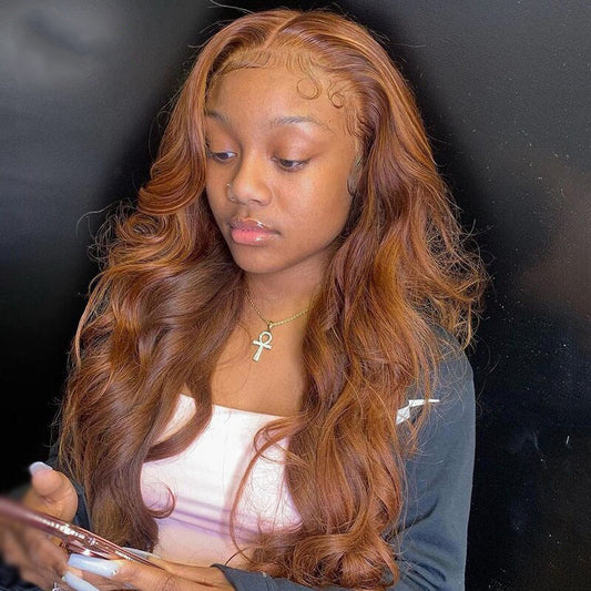 Cranberry Ginger Brown Body Wave Wigs Brazilian Human Hair Wigs Pre Plucked 13x4 Lace Frontal Wigs
