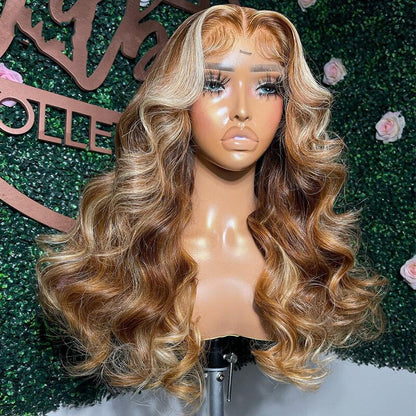 Cranberry Highlight Brown with Blonde Body Wave Human Hair Wigs 13x4 Lace Frontal Wig Pre Plucked 5x5 Lace Closure Wig