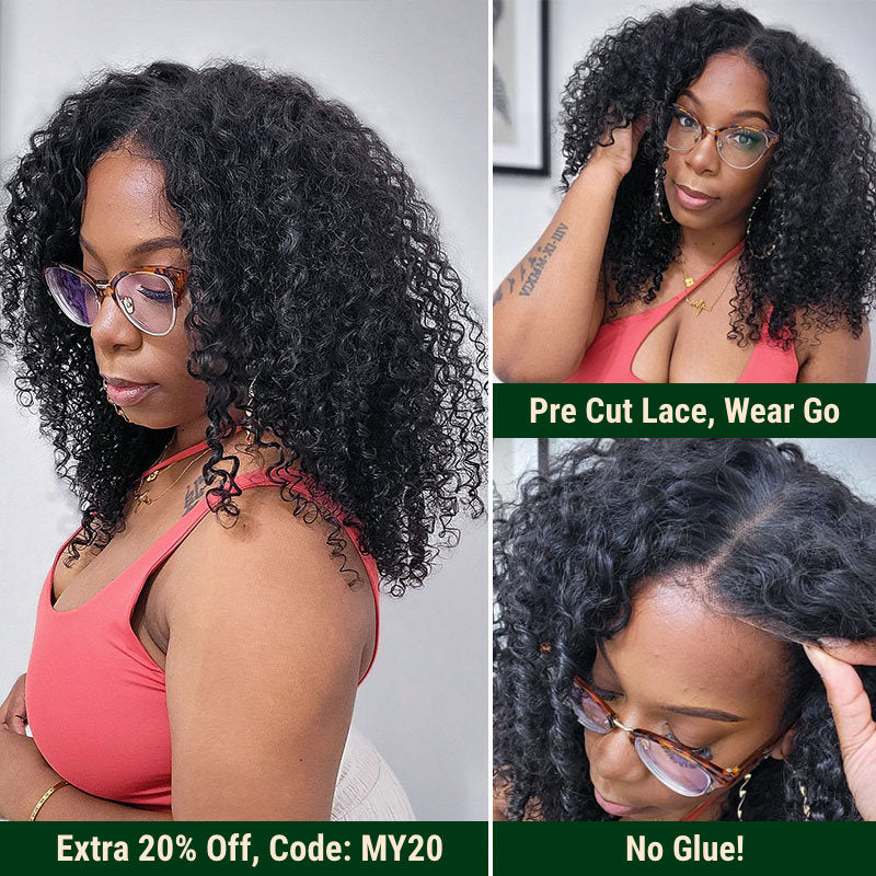Klaiyi Pre-Cut 12A 4x4 5X5 Lace Wig Wear & Go Jerry Curly Human Hair Wig with Breathable Cap Beginner Wig