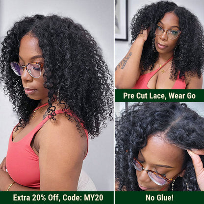 Klaiyi Pre-Cut 12A 4x4 5X5 Lace Wig Wear & Go Jerry Curly Human Hair Wig with Breathable Cap Beginner Wig