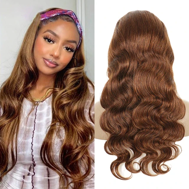 Cranberry Body Wave Color #4 Human Hair Wig Glueless Wig Brazilian Virgin Hair Machine Made Headband Wig 180% Density - Cranberry Hair