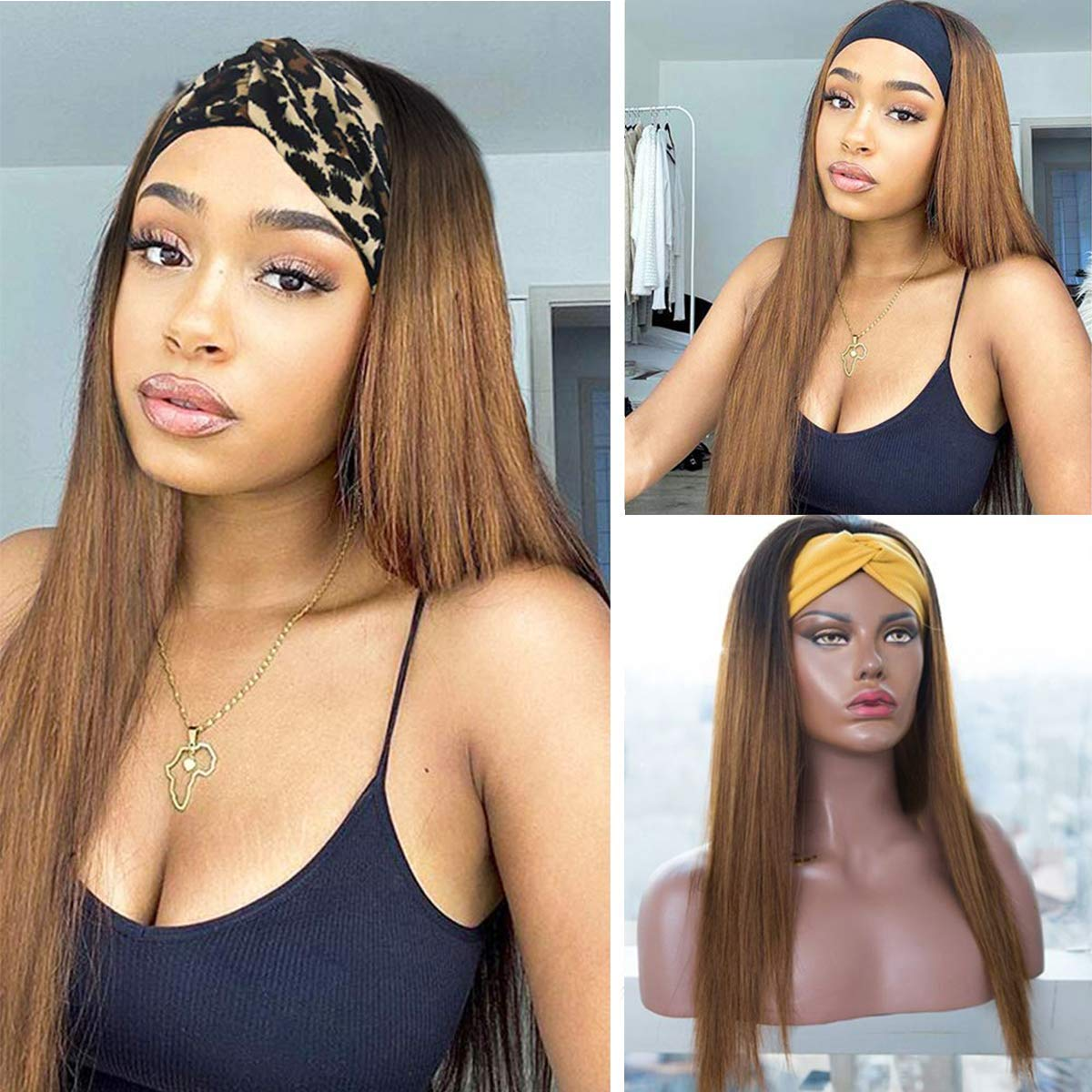 Cranberry Blond Highlight Headband Wig 4/27 Silky Straight Malaysian Full Machine Glueless Human Hair Wig - Cranberry Hair