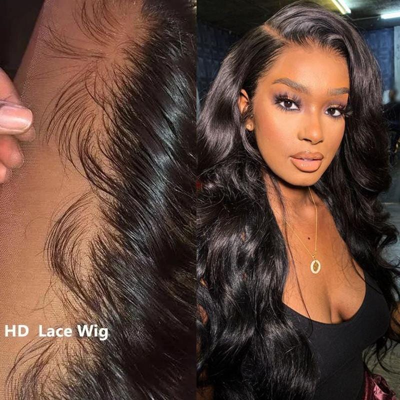 Klaiyi Brazilian 12A Body Wave 13x4 HD Lace Front Wig Glueless Virgin Human Hair Wigs 180% Density