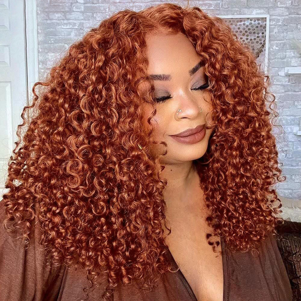Cranberry Auburn Color Short Curly Bob Wigs Pre-plucked T