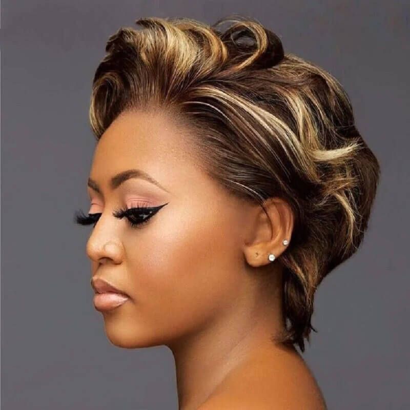 Cranberry Highlight Piano Pixie Cut Human Hair Wig 13x4 Lace Frontal Wig Human Hair
