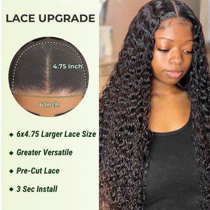 Klaiyi Pre-Cut 12A 4x4 5X5 Lace Wig Wear & Go Jerry Curly Human Hair Wig with Breathable Cap Beginner Wig