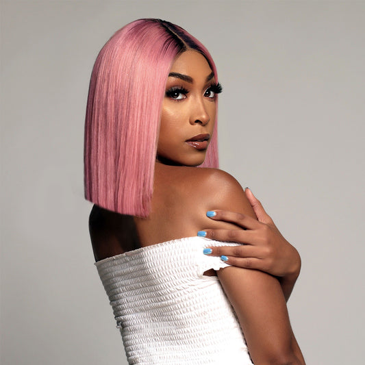 Cranberry 1B/Hot Pink Short Straight Bob Wig Human Hair 13x4 Lace Front Wig For Glueless Wig