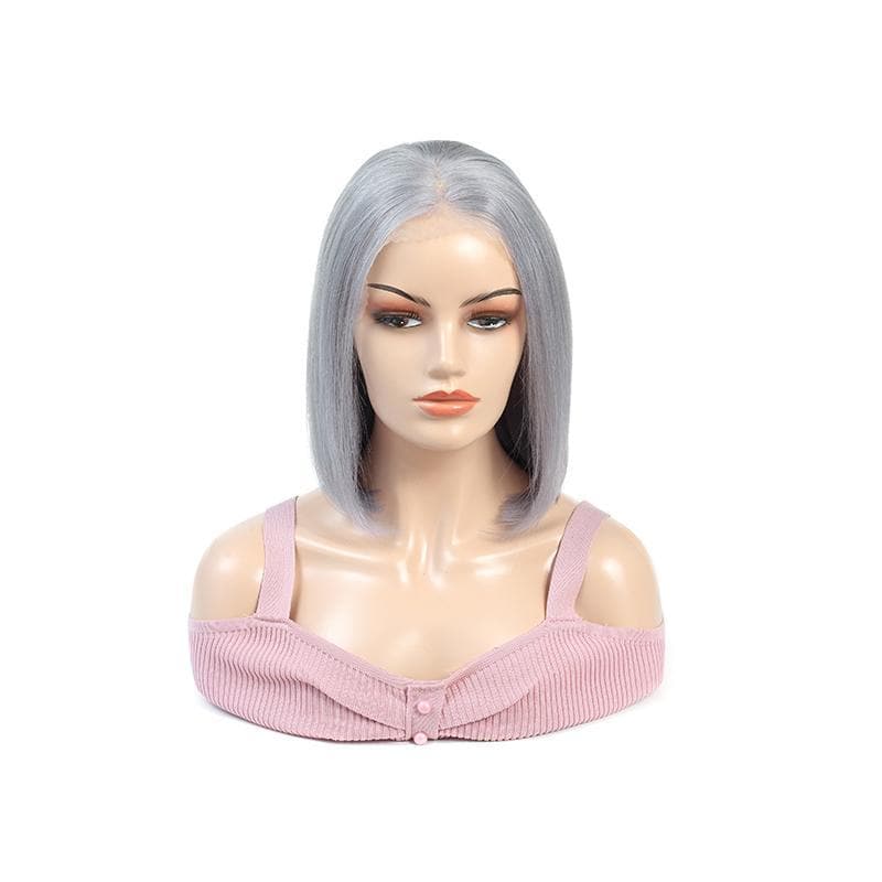 Cranberry Short Bob Lace Front Wigs Straight Grey Brazilian Human Hair Wigs - Cranberry Hair