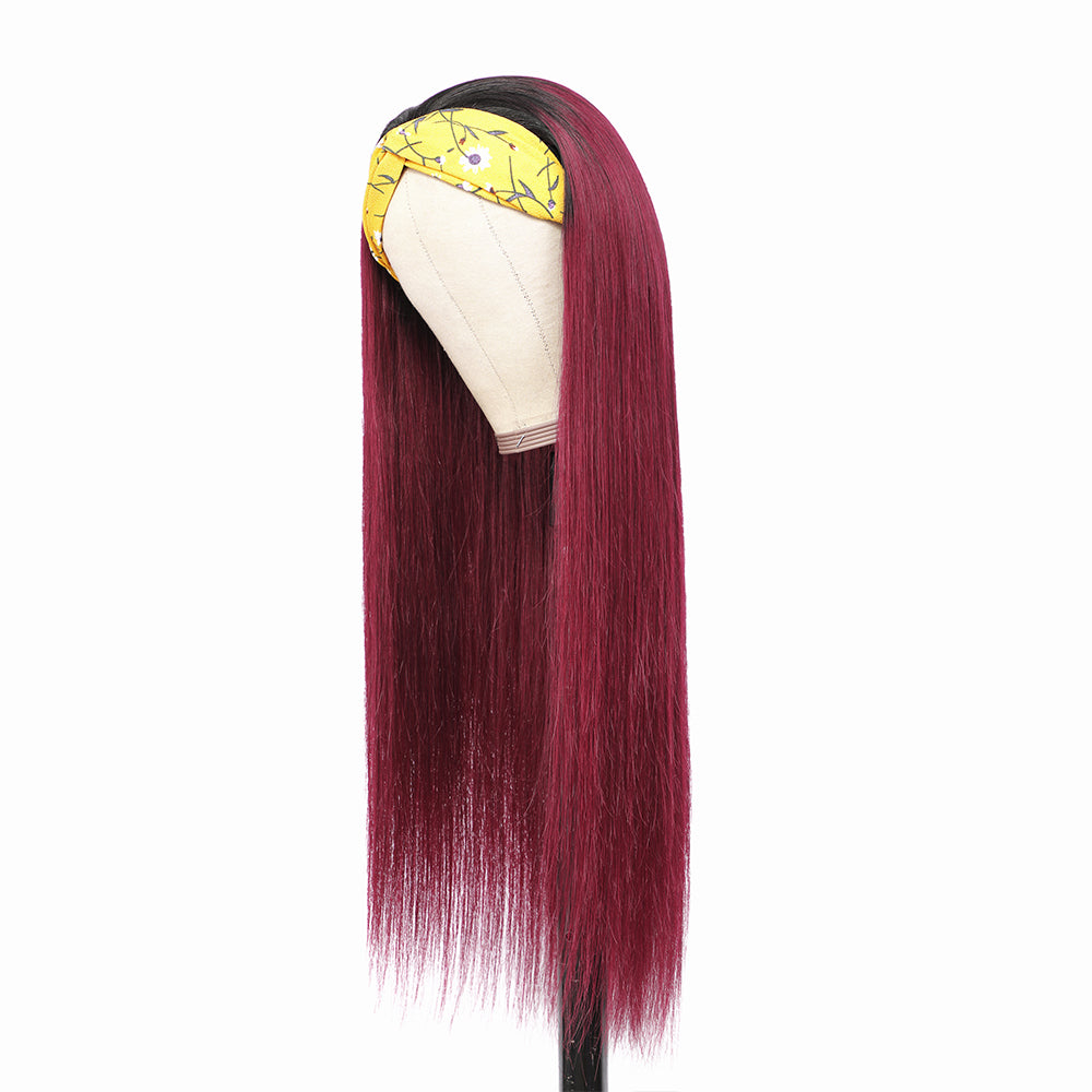 Cranberry Headband Wig Ombre Burgundy 1B99J Silky Straight Glueless  Full Machine Human Hair Wig - Cranberry Hair
