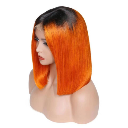 Cranberry Straight 1B/Orange Short Bob 13x4 Lace Front Wig For Black Women Pre Plucked