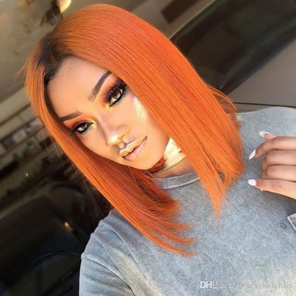 Cranberry Straight 1B/Orange Short Bob 13x4 Lace Front Wig For Black Women Pre Plucked