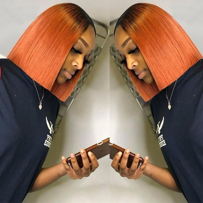 Cranberry Straight 1B/Orange Short Bob 13x4 Lace Front Wig For Black Women Pre Plucked