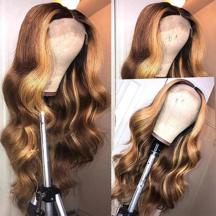 4/27 Highlight Blonde HD Lace Human Hair Wigs For Women 13x4 Brazilian Body Wave Honey Blonde Wig