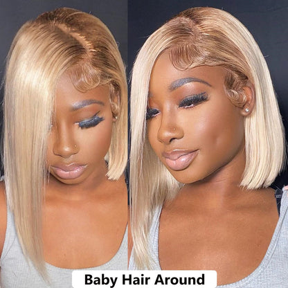 Cranberry 13x4 Ombre Blonde Bob Lace Front Wig Human Hair Transparent Short Wigs Straight Brazilian Hair