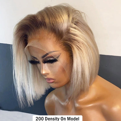 Cranberry 13x4 Ombre Blonde Bob Lace Front Wig Human Hair Transparent Short Wigs Straight Brazilian Hair