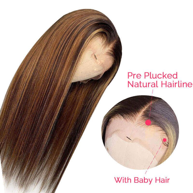 Cranberry Highlight Color 13X4 Swiss Lace Front Wig 100% Human Hair