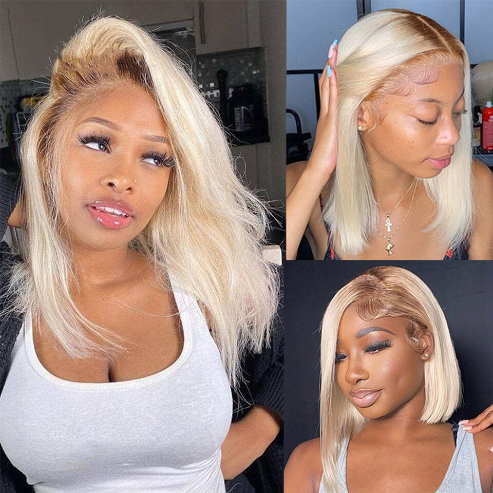 Cranberry 13x4 Ombre Blonde Bob Lace Front Wig Human Hair Transparent Short Wigs Straight Brazilian Hair