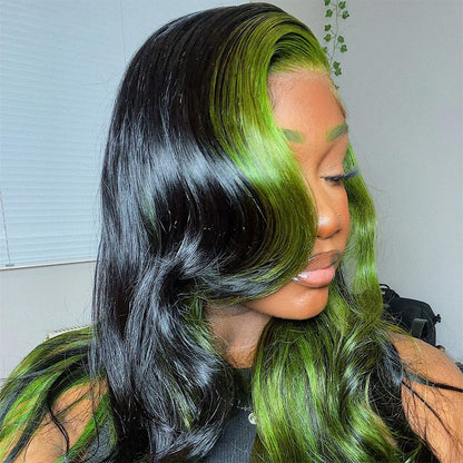 Cranberry Green Highlight Wig 13x4 Colored Body Wave Lace Front Wig Pre Plucked Transparent Brazilian Human Hair Wigs