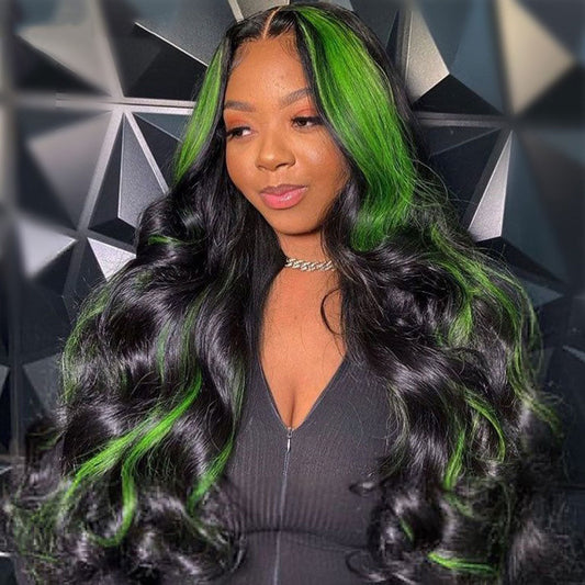 Cranberry Green Highlight Wig 13x4 Colored Body Wave Lace Front Wig Pre Plucked Transparent Brazilian Human Hair Wigs