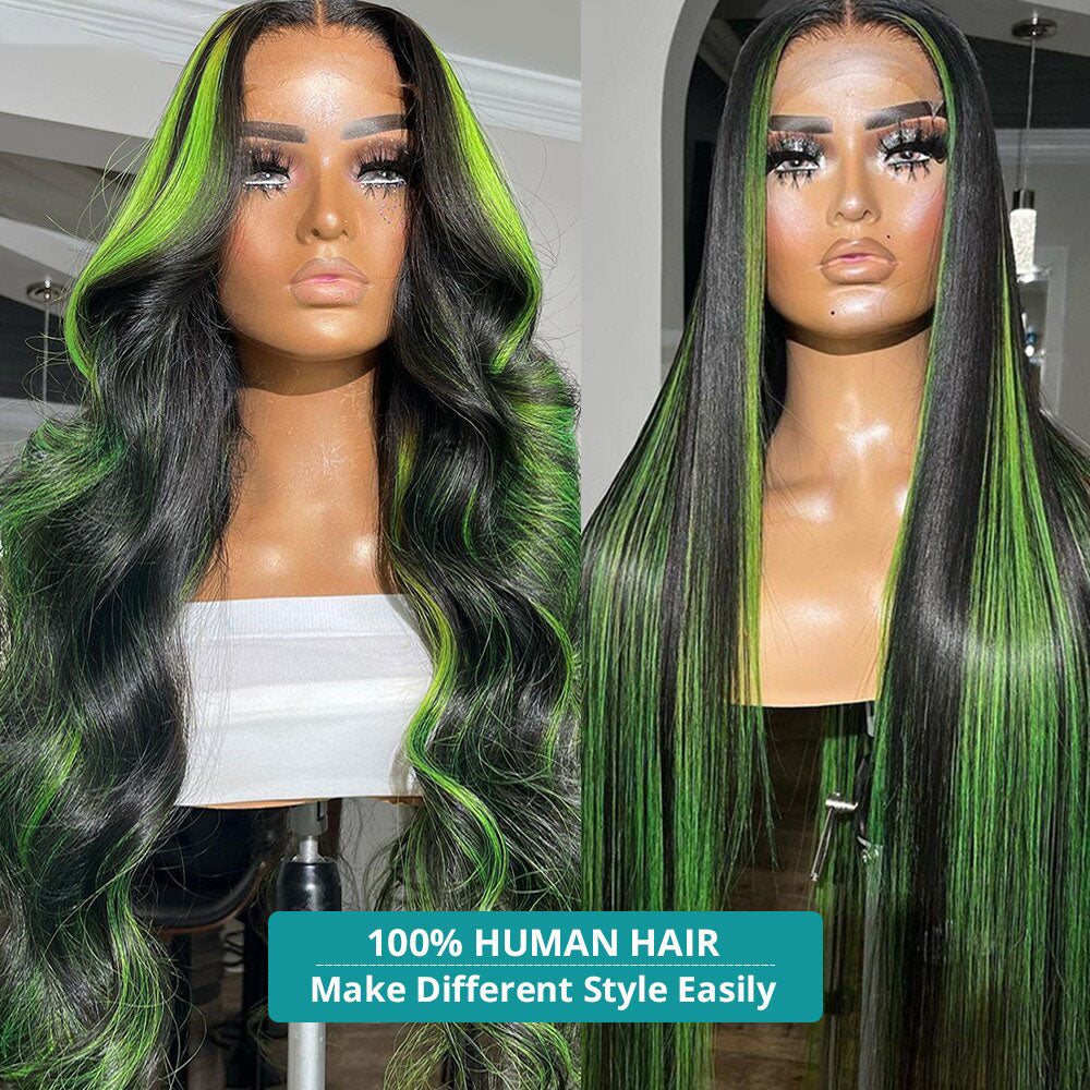 Cranberry Green Highlight Wig 13x4 Colored Body Wave Lace Front Wig Pre Plucked Transparent Brazilian Human Hair Wigs