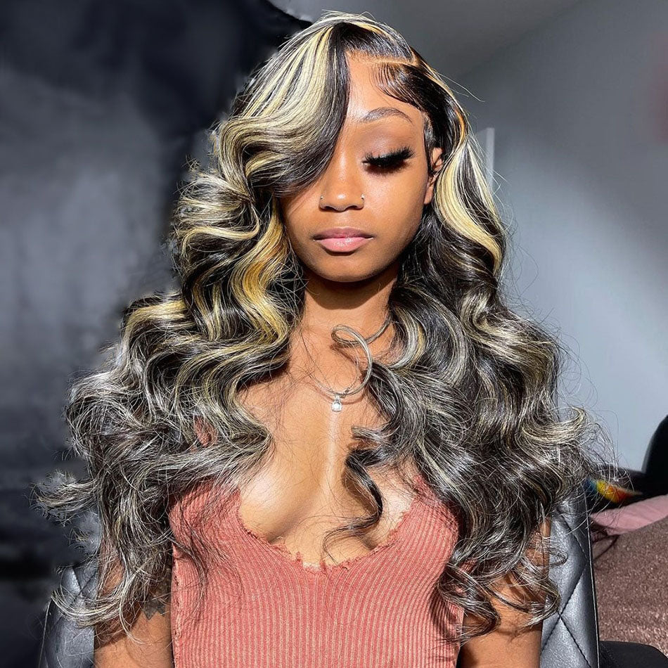 Cranberry HD Body Wave Highlight Wig Lace Front Human Hair Wigs 13X4 Lace Frontal Wig Pre Plucked Honey Blonde Colored