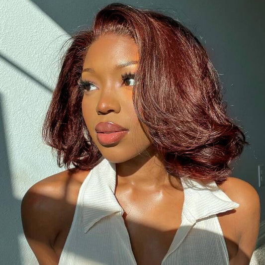 Cranberry Reddish Brown Short Body Wave 13x4 Bob Lace Front Wigs 12 Inches