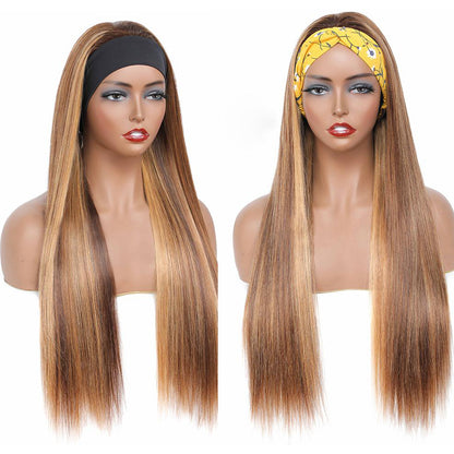 Cranberry Blond Highlight Headband Wig 4/27 Silky Straight Malaysian Full Machine Glueless Human Hair Wig - Cranberry Hair