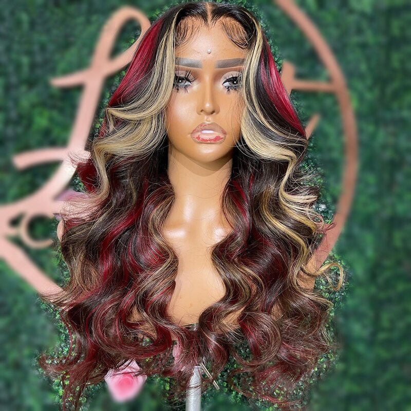 Cranberry 13X6 Lace Frontal Human Hair Wig Highlights Ginger/Red Blonde Body Wave 5X5 Lace Closure Wigs For Women