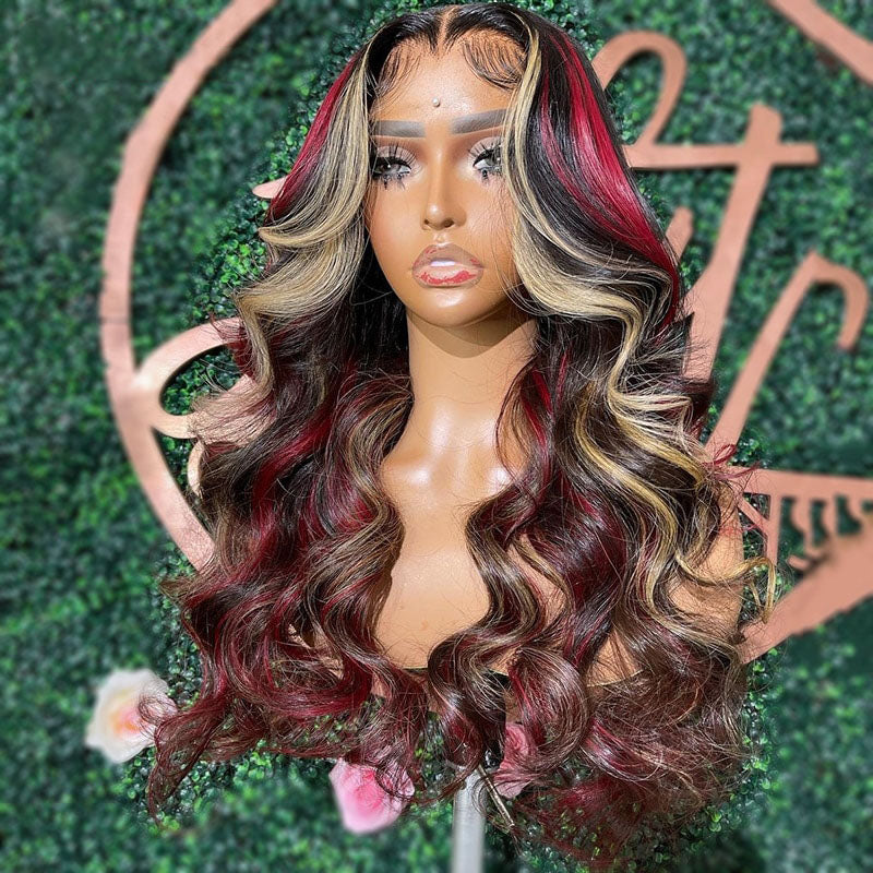 Cranberry 13X6 Lace Frontal Human Hair Wig Highlights Ginger/Red Blonde Body Wave 5X5 Lace Closure Wigs For Women