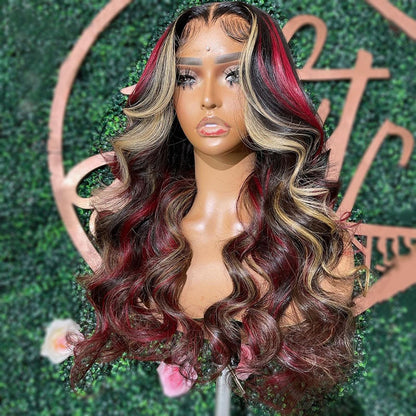 Cranberry 13X6 Lace Frontal Human Hair Wig Highlights Ginger/Red Blonde Body Wave 5X5 Lace Closure Wigs For Women