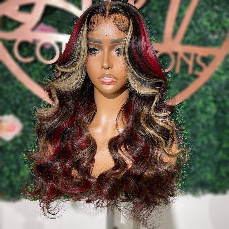 Cranberry 13X6 Lace Frontal Human Hair Wig Highlights Ginger/Red Blonde Body Wave 5X5 Lace Closure Wigs For Women
