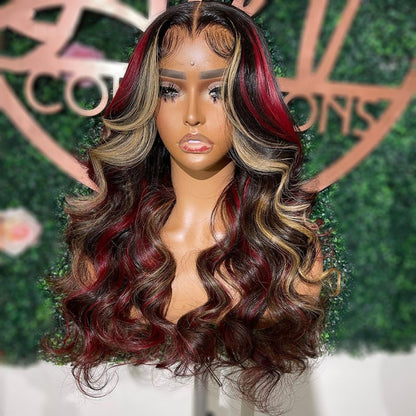 Cranberry 13X6 Lace Frontal Human Hair Wig Highlights Ginger/Red Blonde Body Wave 5X5 Lace Closure Wigs For Women