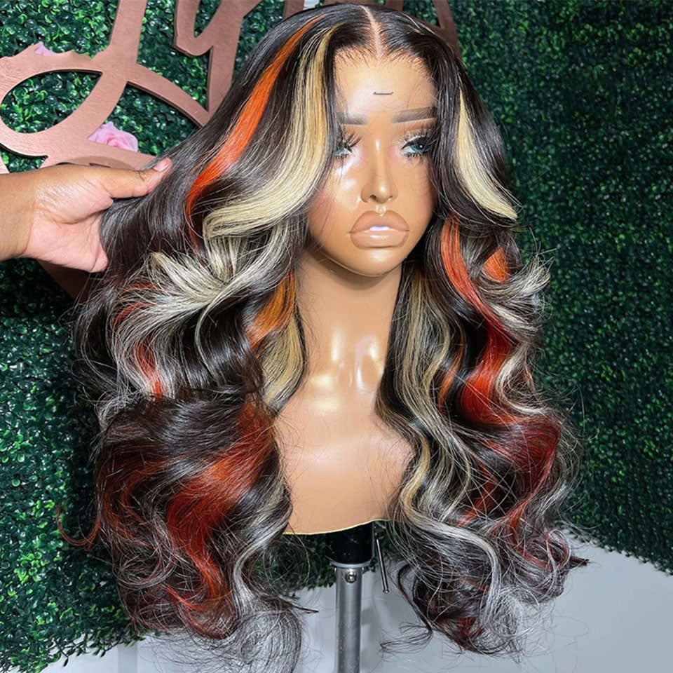 Cranberry 13X6 Lace Frontal Human Hair Wig Highlights Ginger/Red Blonde Body Wave 5X5 Lace Closure Wigs For Women