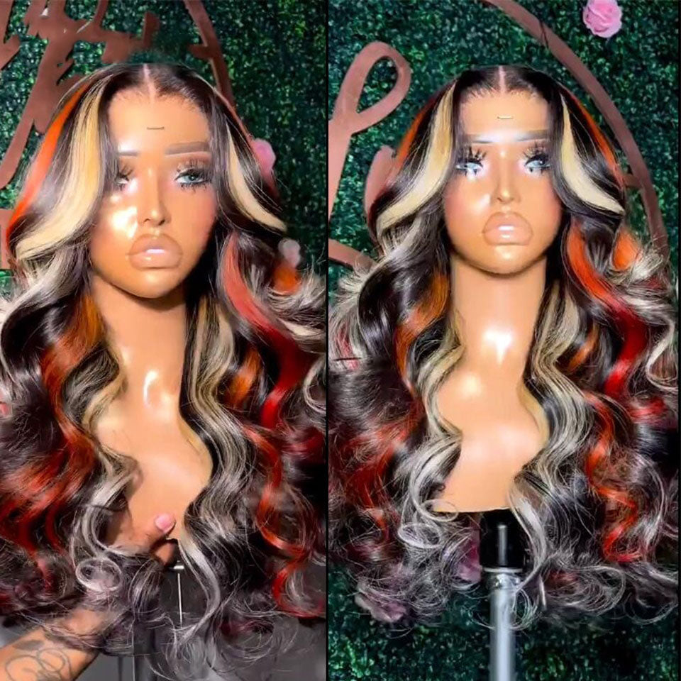 Cranberry 13X6 Lace Frontal Human Hair Wig Highlights Ginger/Red Blonde Body Wave 5X5 Lace Closure Wigs For Women