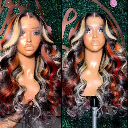 Cranberry 13X6 Lace Frontal Human Hair Wig Highlights Ginger/Red Blonde Body Wave 5X5 Lace Closure Wigs For Women