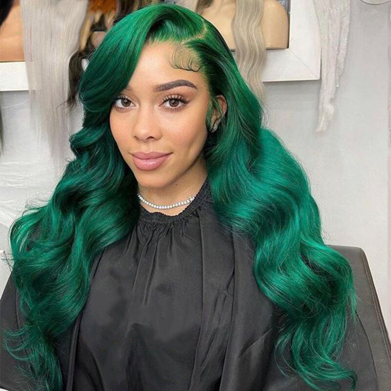 Cranberry Green/Dark Green Colored Human Hair Wigs 13x4 Lace Frontal Wigs Body Wave Transparent Brazilian Lace Wigs