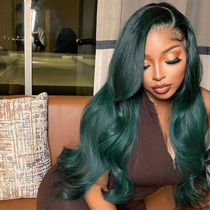 Cranberry Green/Dark Green Colored Human Hair Wigs 13x4 Lace Frontal Wigs Body Wave Transparent Brazilian Lace Wigs