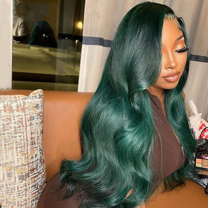 Cranberry Green/Dark Green Colored Human Hair Wigs 13x4 Lace