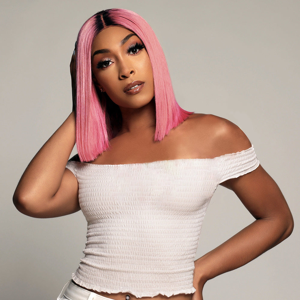 Cranberry 1B/Hot Pink Short Straight Bob Wig Human Hair 13x4 Lace Front Wig For Glueless Wig