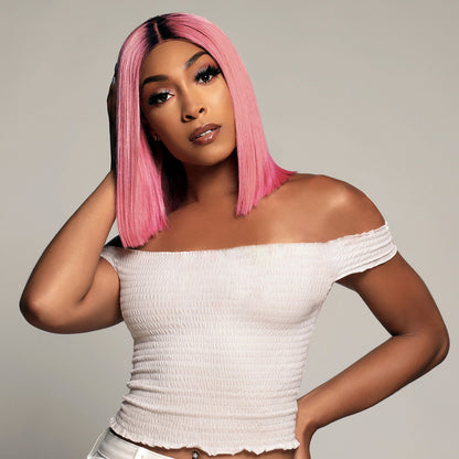 Cranberry 1B/Hot Pink Short Straight Bob Wig Human Hair 13x4 Lace Front Wig For Glueless Wig