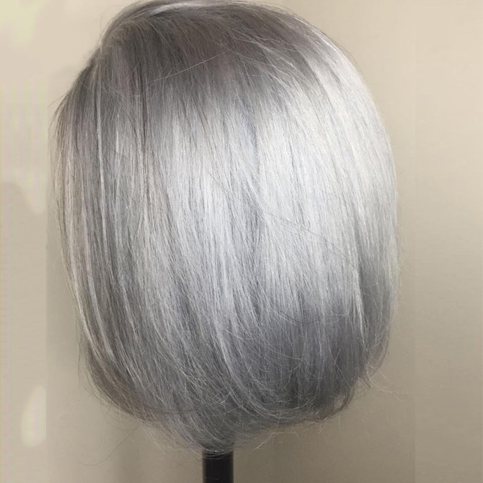 Cranberry Silver Grey Bob Lace Front Wig Colored Short Human Hair Wigs