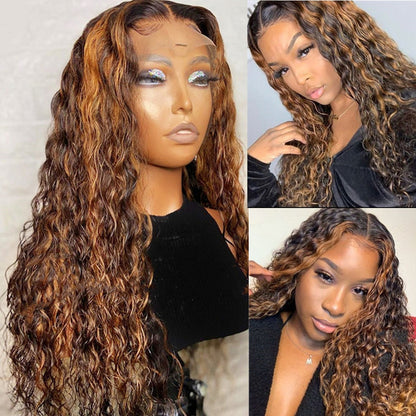 Sexy Curly Highlight 13x4 Lace Front Human Hair Wigs Deep Wave Brazilian Hair Ombre Wigs