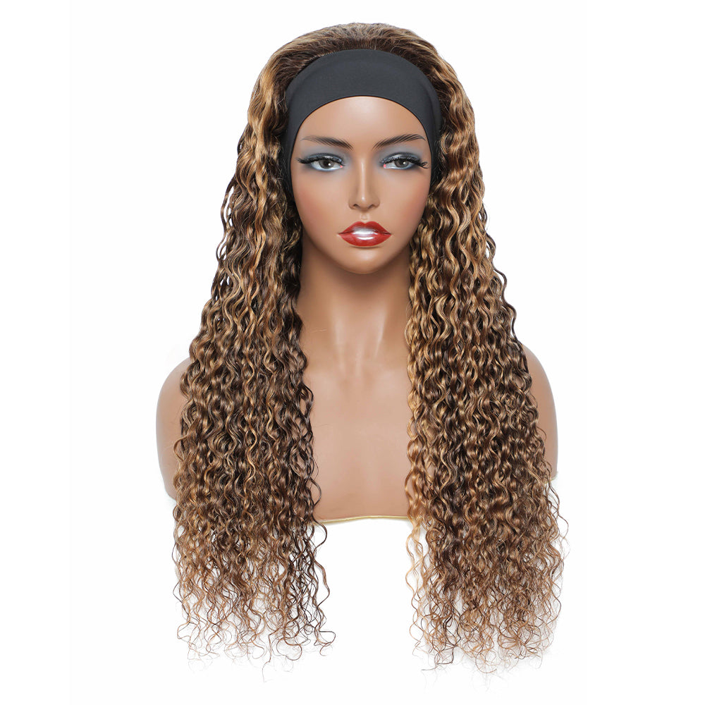 Cranberry Highlight Deep wave Glueless Half Headband Wig 4/30 Color Human Hair Wig - Cranberry Hair