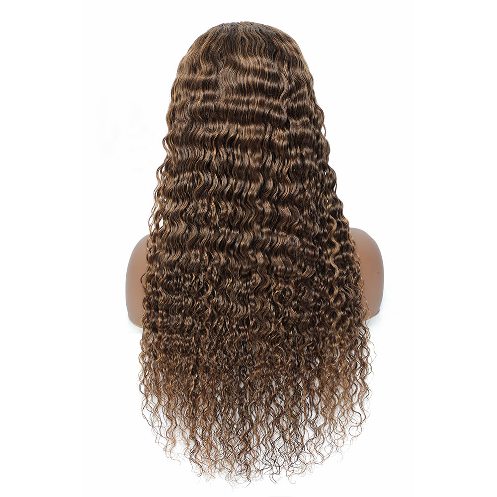 Cranberry Highlight Deep wave Glueless Half Headband Wig 4/30 Color Human Hair Wig - Cranberry Hair