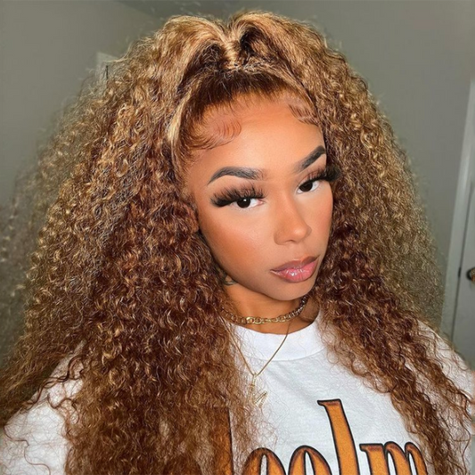Canberry Honey Blonde Highlight Lace Front Wigs Ombre Color Jerry Curly Human Hair Wigs