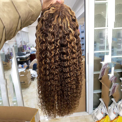 Canberry Honey Blonde Highlight Lace Front Wigs Ombre Color Jerry Curly Human Hair Wigs
