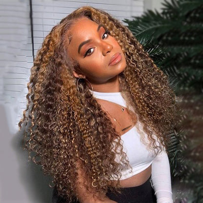 Canberry Honey Blonde Highlight Lace Front Wigs Ombre Color Jerry Curly Human Hair Wigs