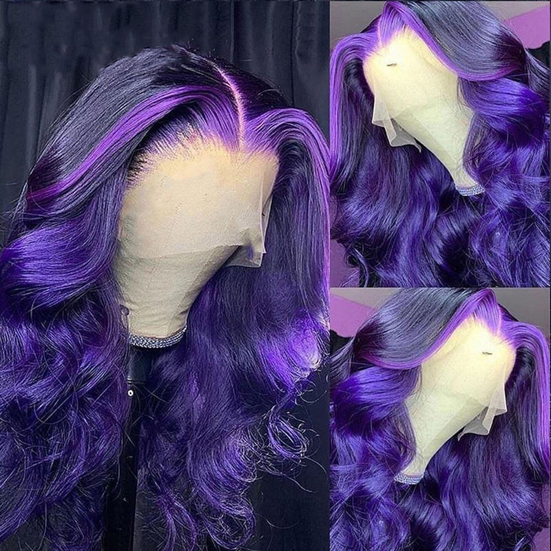 Cranberry Brazilian Highlight Purple 13x4 Lace Front Wig Pre Plucked Body Wave Human Hair Wig
