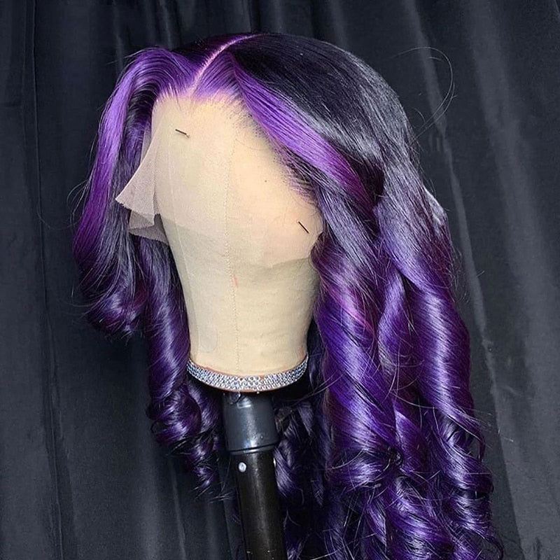 Cranberry Brazilian Highlight Purple 13x4 Lace Front Wig Pre Plucked Body Wave Human Hair Wig