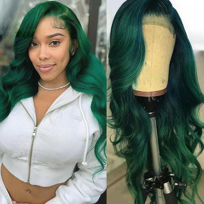 Cranberry Green Body Wave 13x4 Lace Front Human Wigs With Baby Hair 180% Density